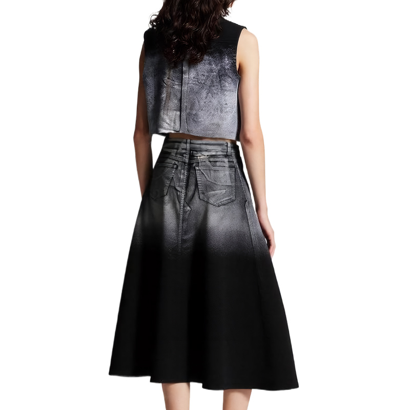 Custom Women's Trendy Metallic Streetwear Outfit 2PCS Coated Denim Set