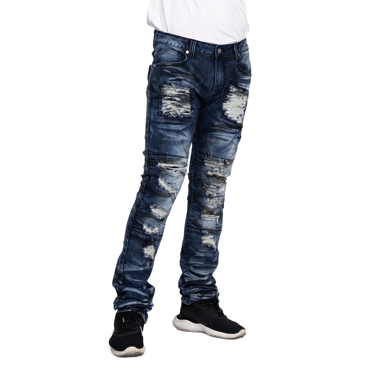 Custom Men’s Distressed Slim Fit Jeans Ripped Stretch Denim Pants for Streetwear Style