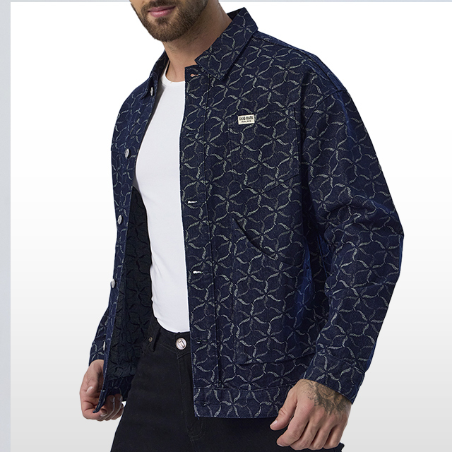 Custom Dark Blue Jacket Printed Long Sleeve Plaid Jacket for Men