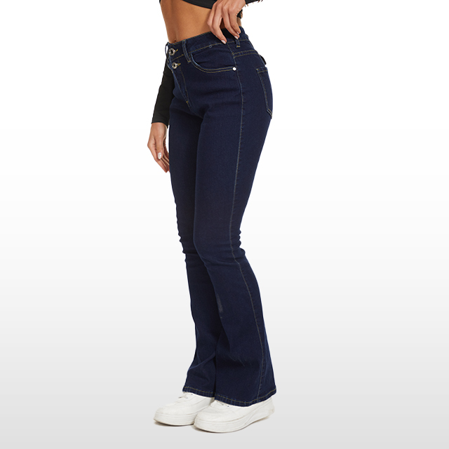 Dark Blue Wash Button Factory Jeans for Women