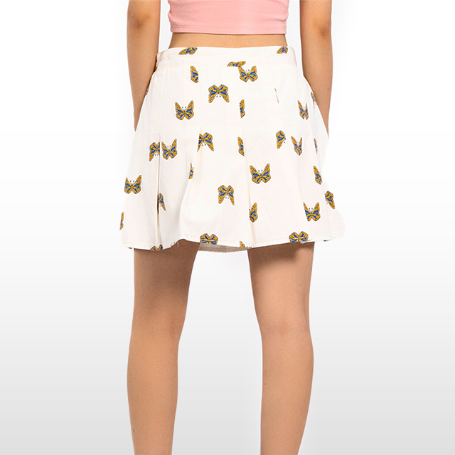 Custom Pleated Denim Skirts White Prited Butterfly Colorful Skirt 