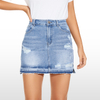 Custom Ripped Jean Skirts Light Blue Raw Hem Design Ladies Short Skirt