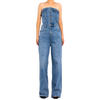 Custom Women Blue Strapless Denim Straight-leg Jumpsuit