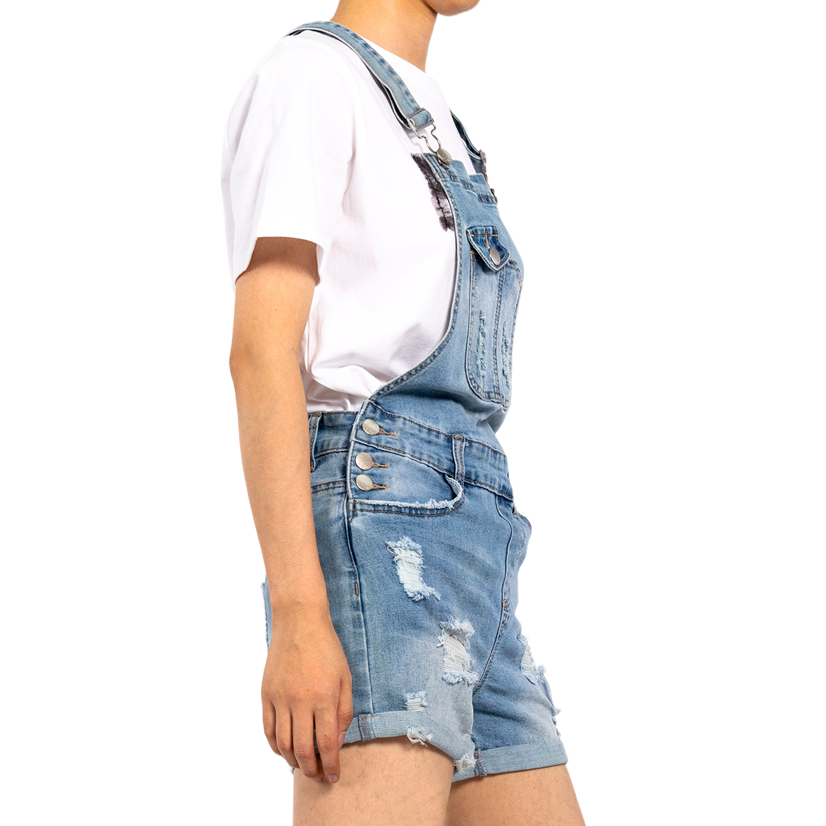 Custom Short Light Blue Denim Jumpsuit for Petite Women