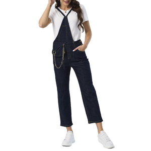 Custom Stylish Women’s Dark Blue Denim Overalls Affordable Denim Jumpsuit