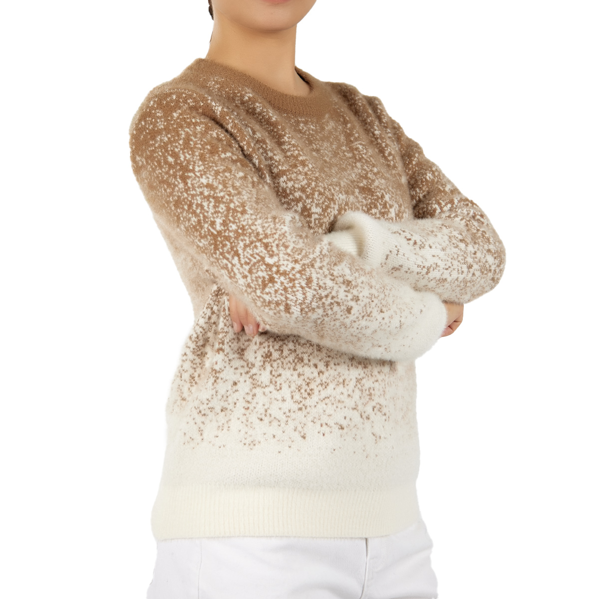 Custom Women O-Neck Long Sleeve Gradient Color Knit Pullover Sweater