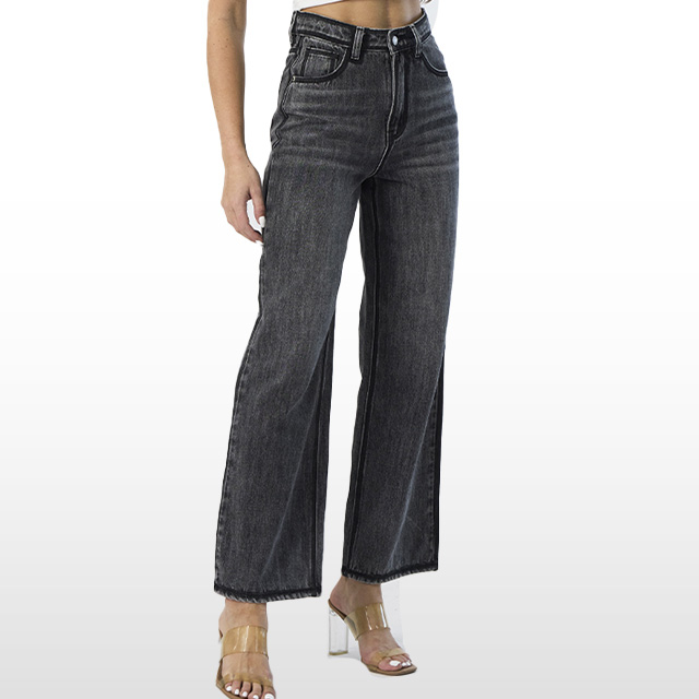 Custom Wide Leg Grey Jeans Bell Bottom Denim Factory