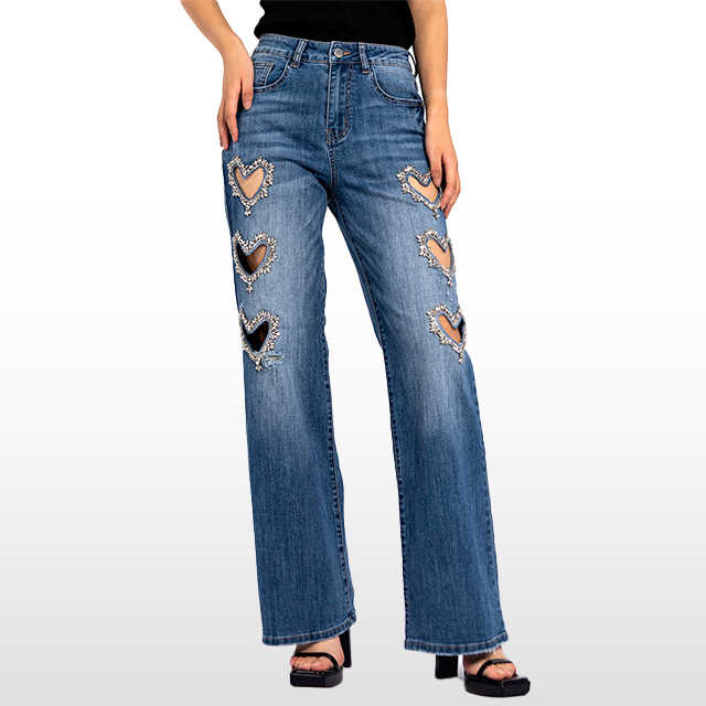 Custom Diamond Heart Five-pointed Star Wide Leg Jeans