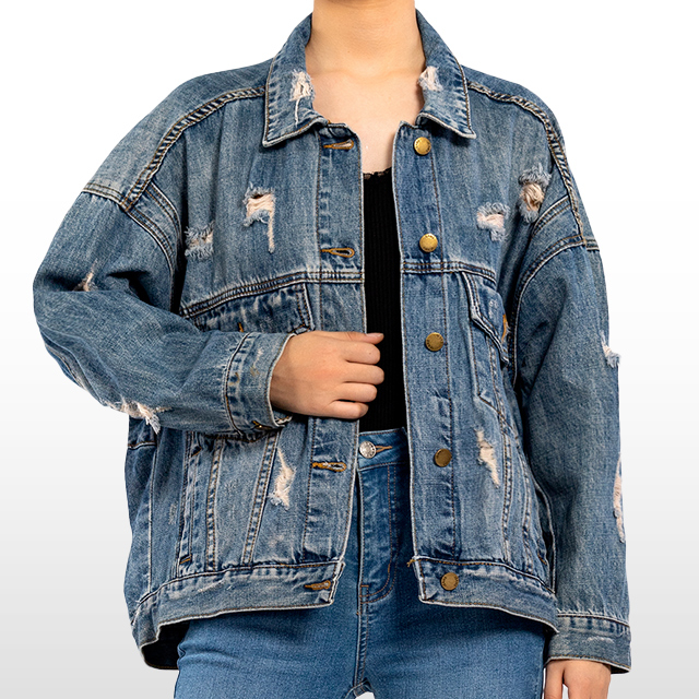 Custom Vintage Jean Jacket Pocket Long Sleeve Ripped