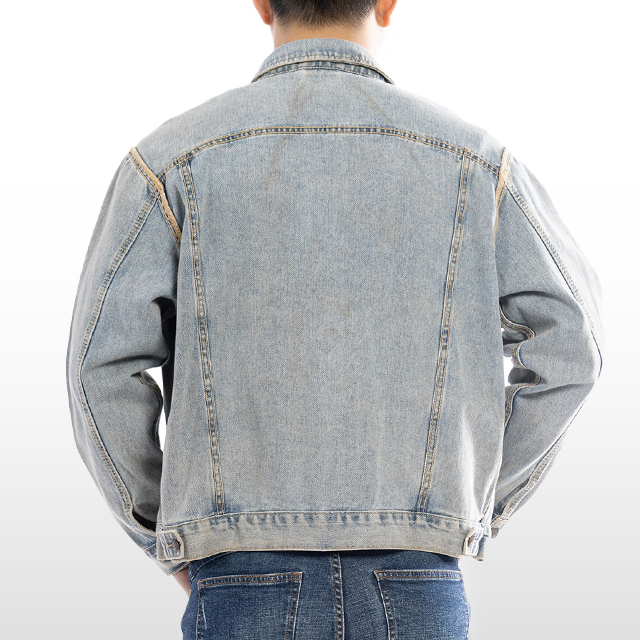 Custom Vintage Jean Jacket Dark Blue Button Coat