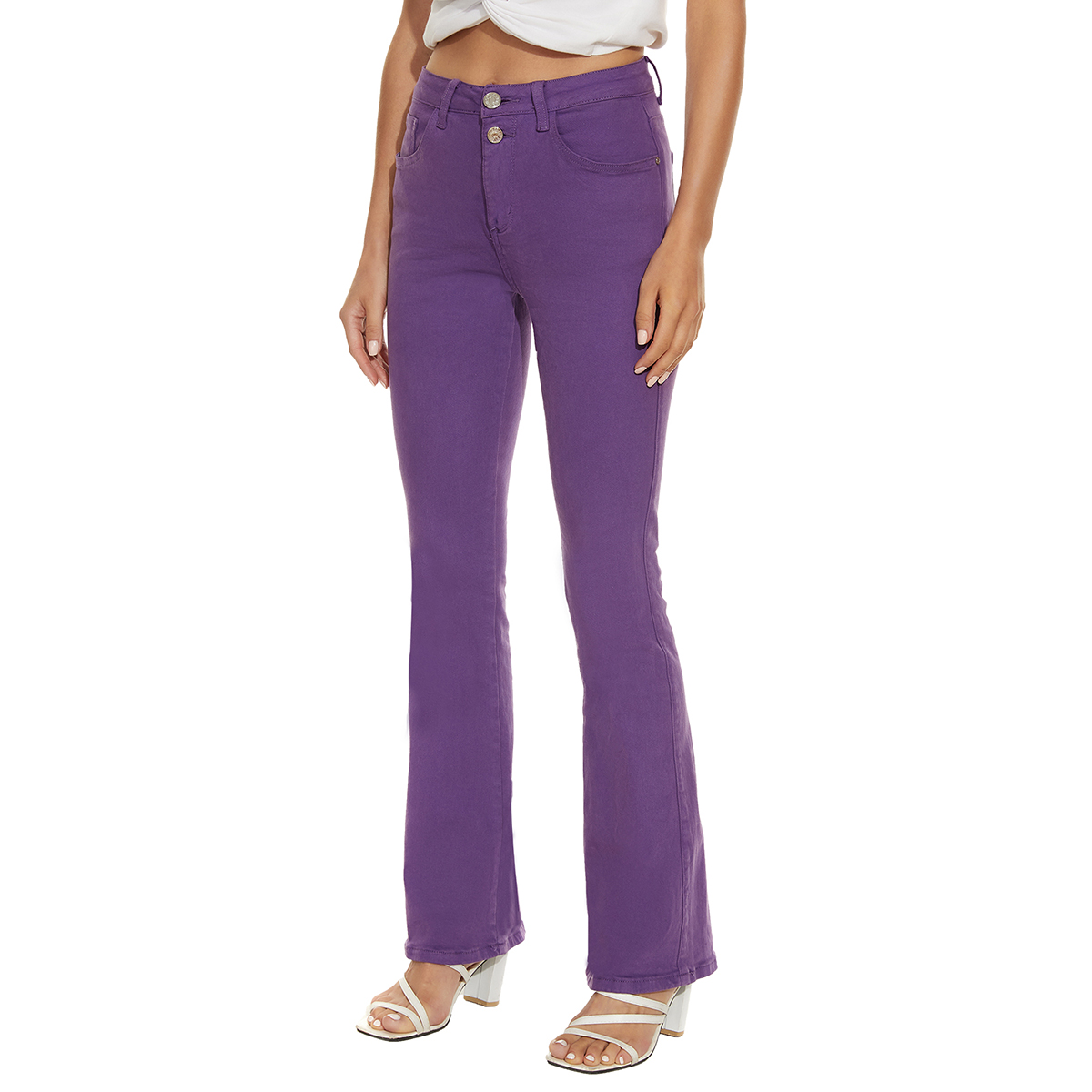 Custom Women Comfortable Cotton Spandex Purple Flared Denim Jeans 