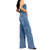 Custom Women Blue Strapless Denim Straight-leg Jumpsuit