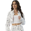 Custom Women’s White Graffiti Cropped Denim Jacke Set 