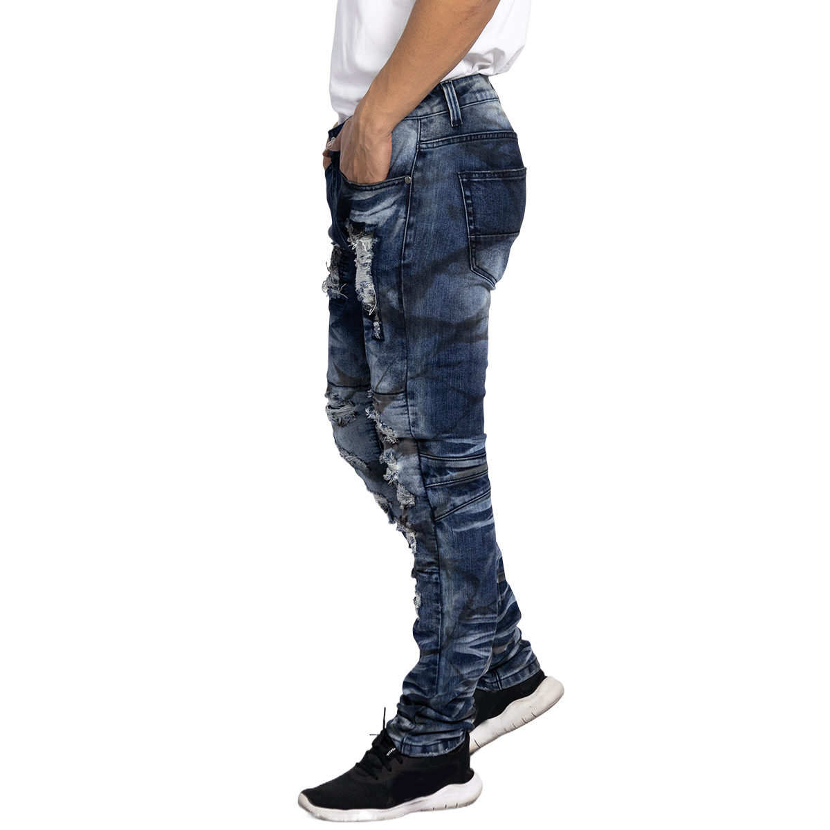 Custom Men’s Distressed Slim Fit Jeans Ripped Stretch Denim Pants for Streetwear Style