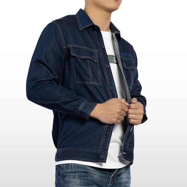 Custom Thin Jean Jackets Dark Blue Pocket Spring Coat