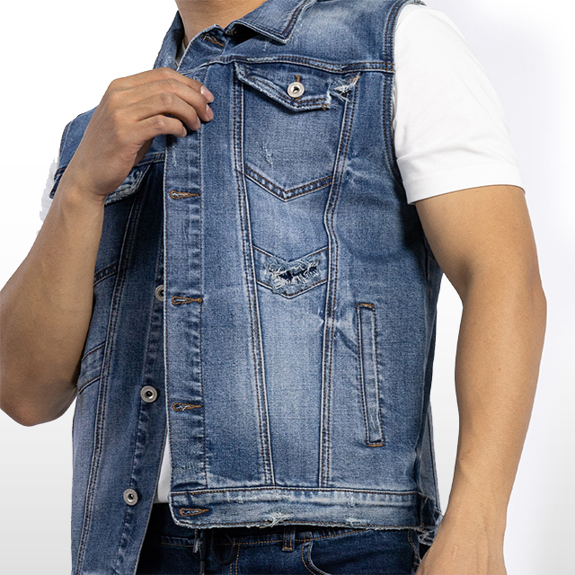 Custom Coat Factory Jean Vest Pocket Sleeveless Denim Jacket 