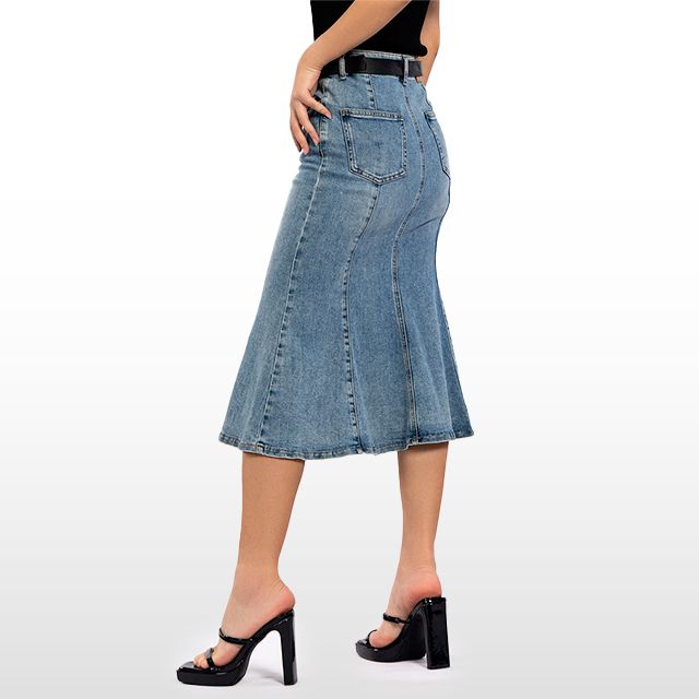Custom Mid Length Denim Skirt High Waisted with Belt