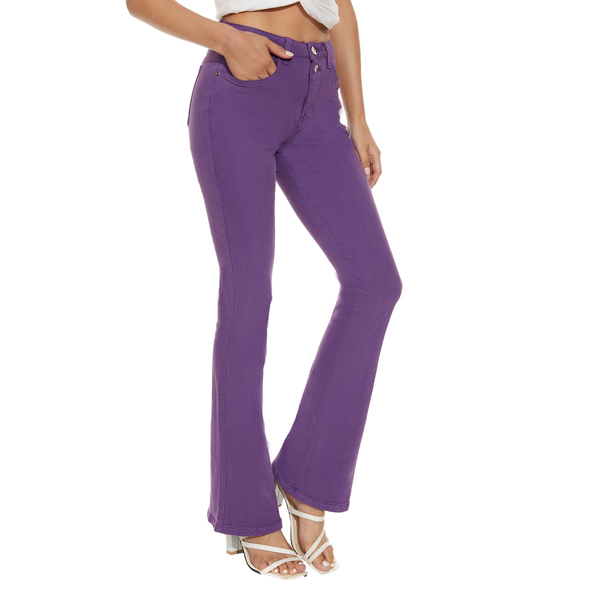 Custom Women Comfortable Cotton Spandex Purple Flared Denim Jeans 