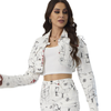 Custom Women’s White Graffiti Cropped Denim Jacke Set 
