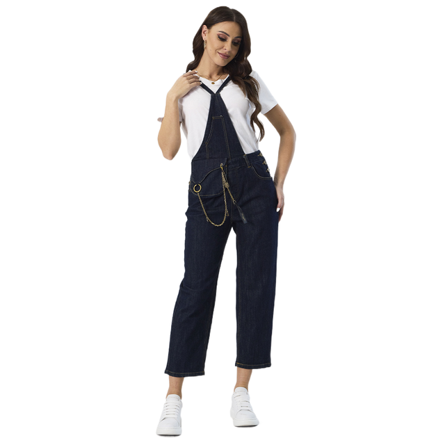 Custom Stylish Women’s Dark Blue Denim Overalls Affordable Denim Jumpsuit