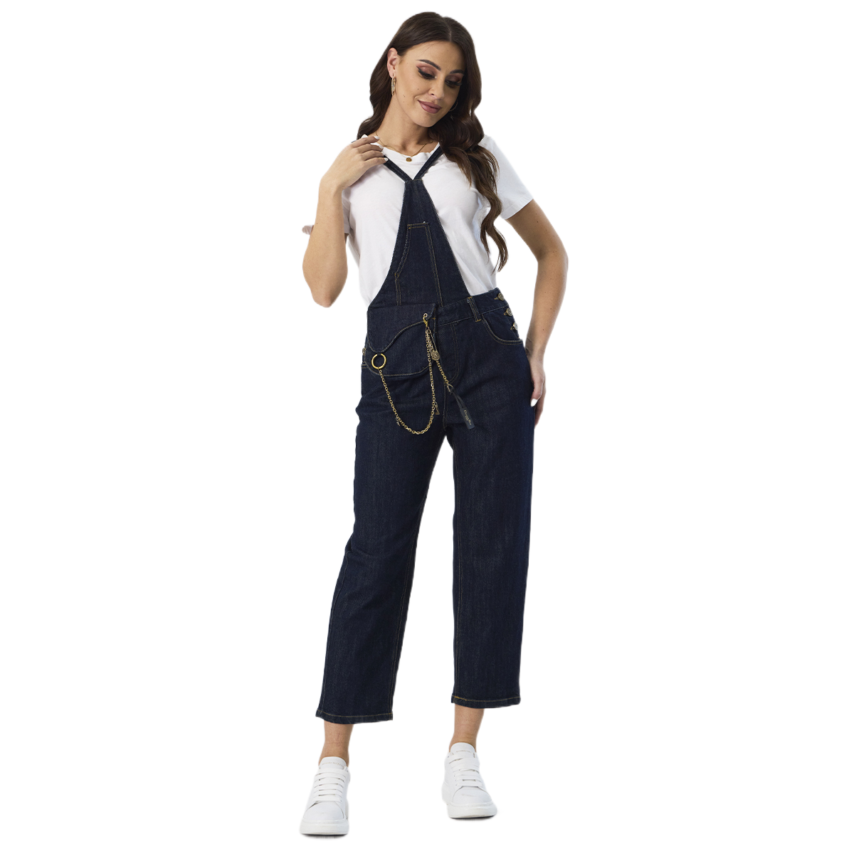 Custom Stylish Women’s Dark Blue Denim Overalls Affordable Denim Jumpsuit