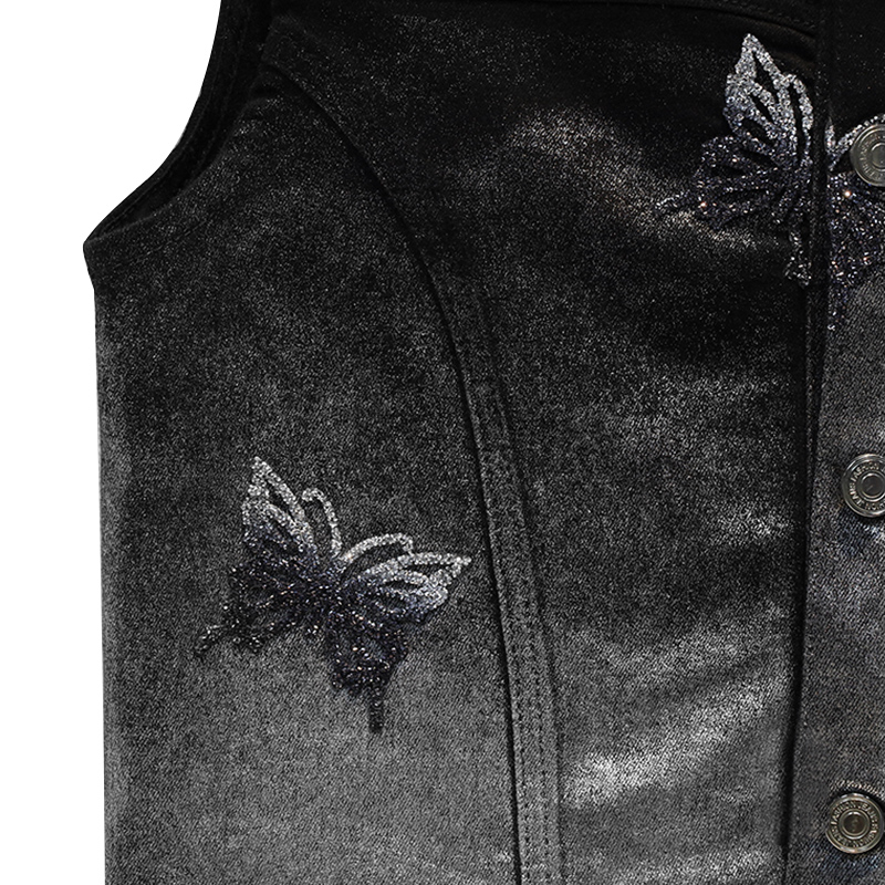 Custom Women's Trendy Metallic Streetwear Outfit 2PCS Coated Denim Set