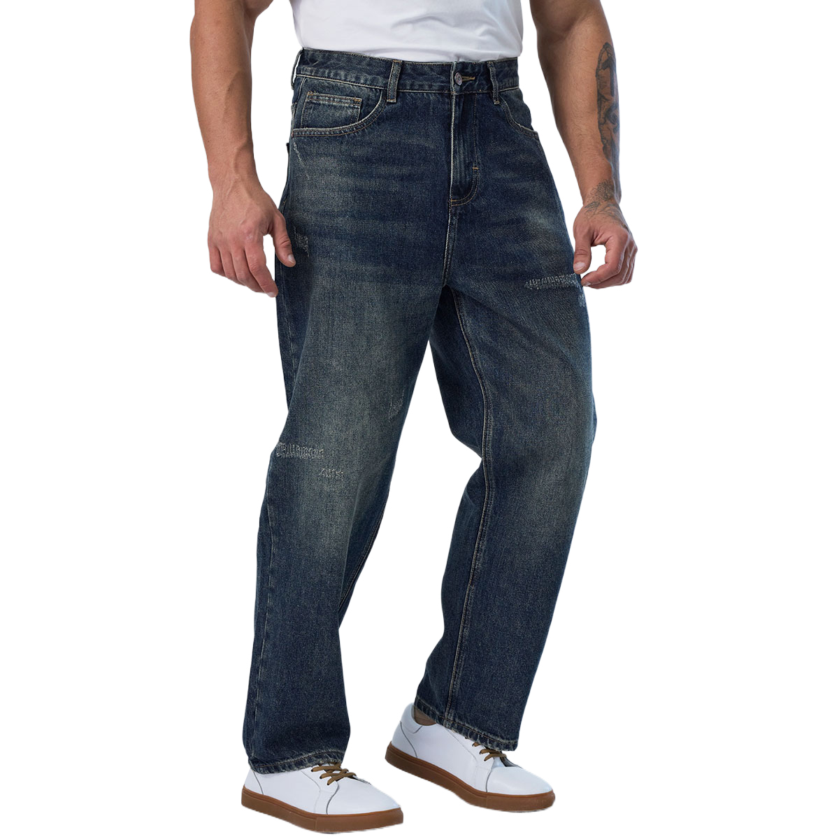 Custom Men’s Vintage Washed Loose Fit Straight Leg Jeans 