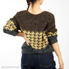 Custom Houndstooth V-Neck Sequin Contrast Knit Sweater
