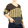 Custom Houndstooth V-Neck Sequin Contrast Knit Sweater