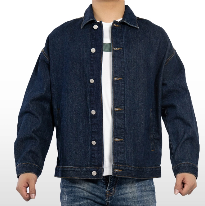 Custom Dark Blue Button Jean Jacket Long Winter Coat