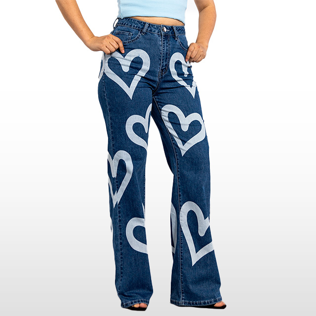 Custom Fabric Printing Denim Straight Wide Leg Jeans