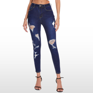 Custom Dark Blue Skinny Ripped Jeans for Women