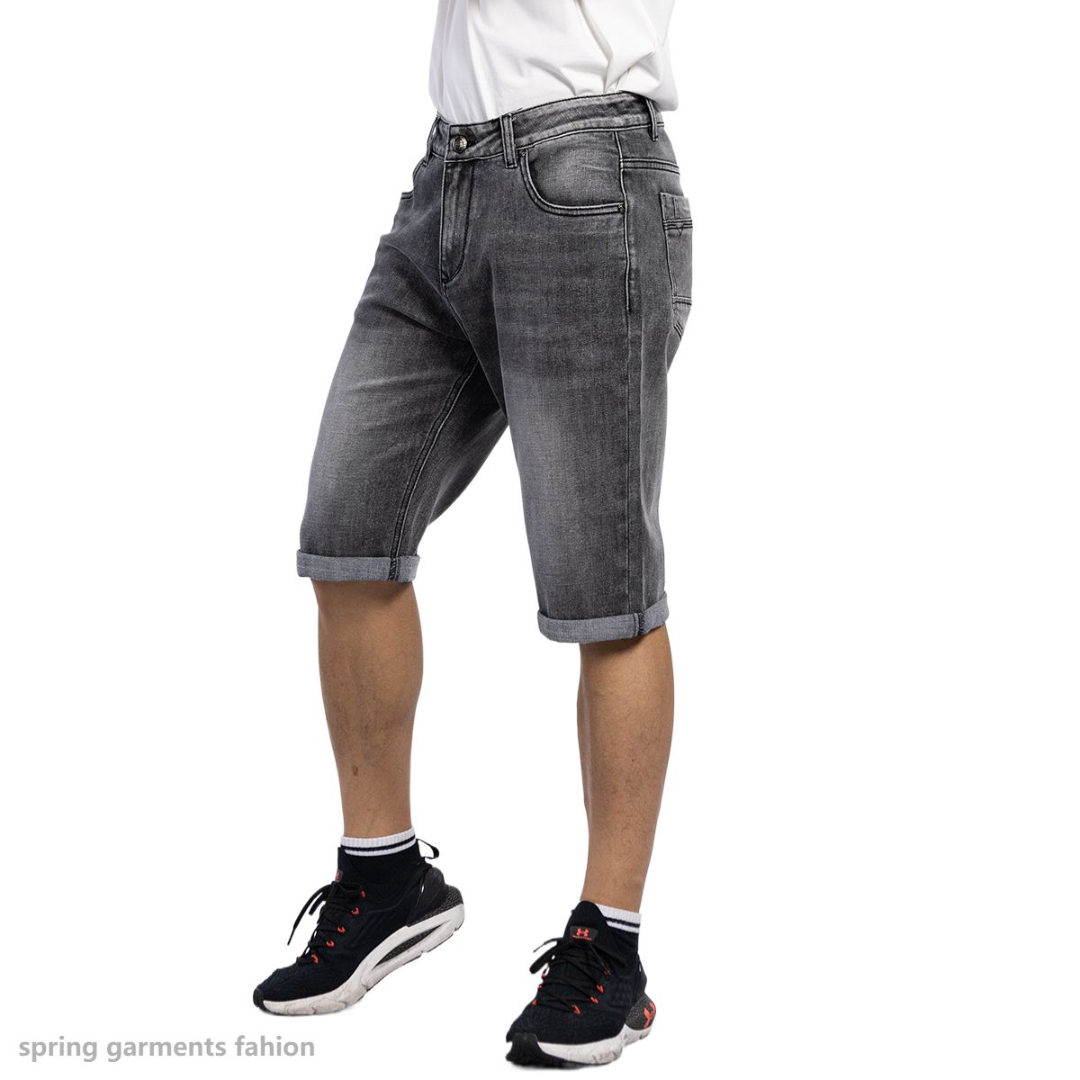 Custom Washed Vintage Grey Men's Denim Shorts for Summer 
