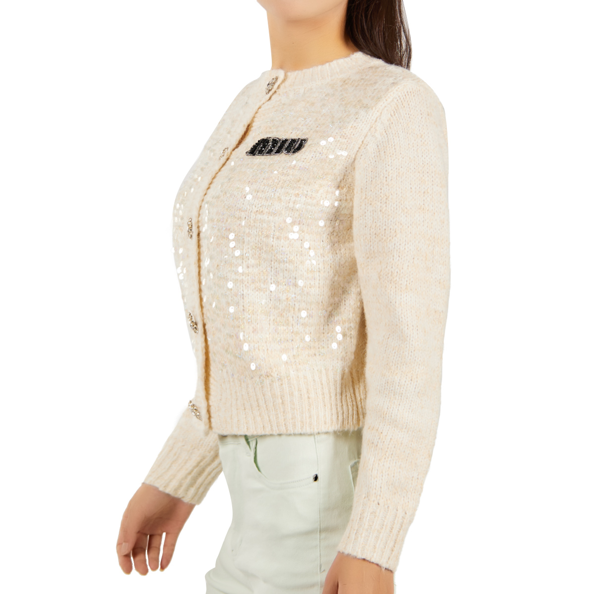 Women’s Core-Spun Yarn Cardigan with Sequin Elegant Knit Outerwear