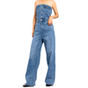 Custom Women Blue Strapless Denim Straight-leg Jumpsuit