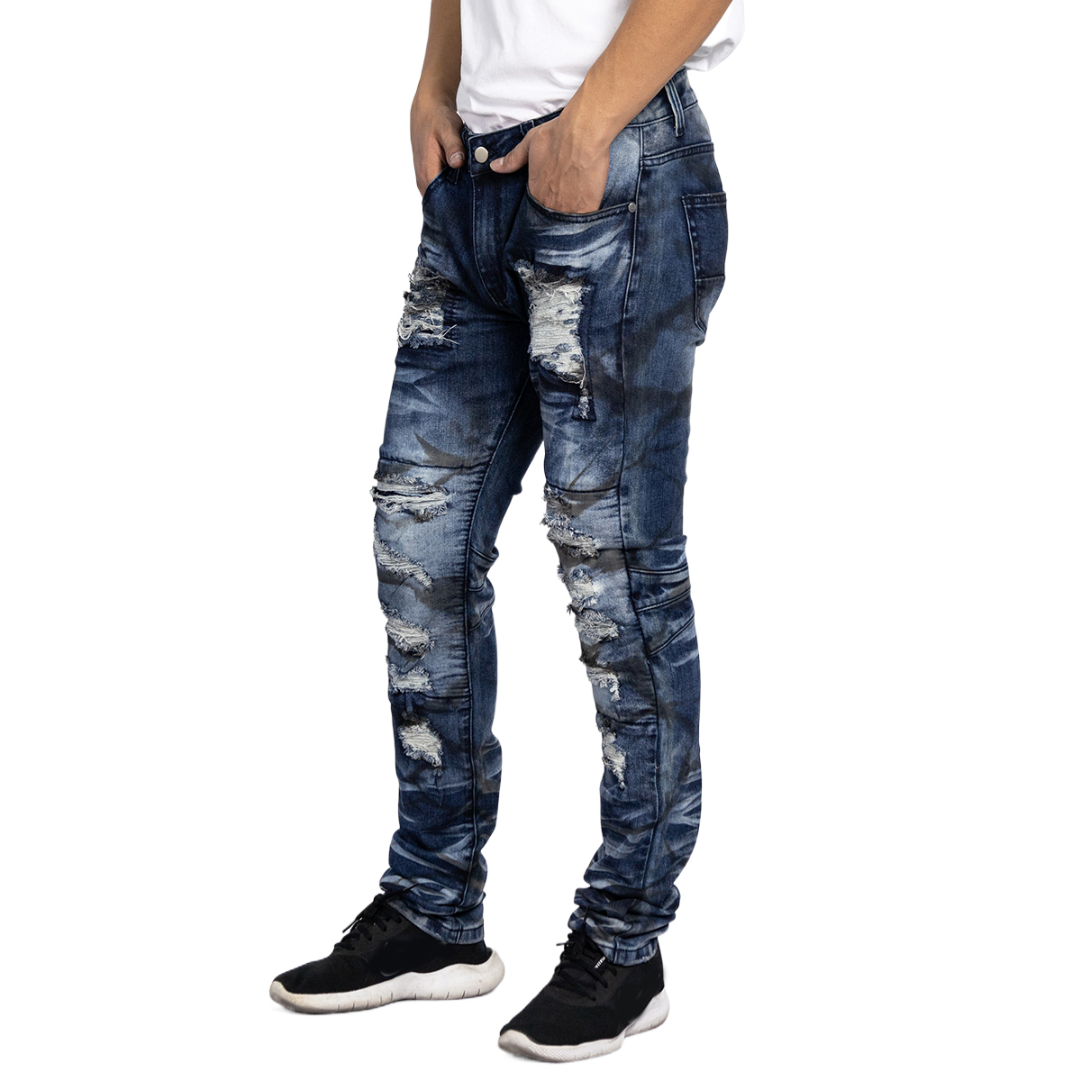 Custom Men’s Distressed Slim Fit Jeans Ripped Stretch Denim Pants for Streetwear Style