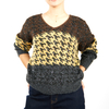 Custom Houndstooth V-Neck Sequin Contrast Knit Sweater