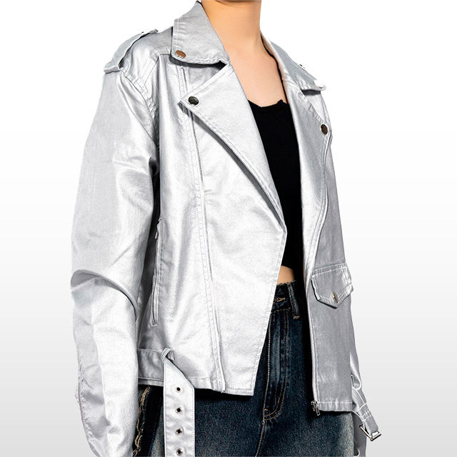 Custom Designer Jean Jacket Silver Coat Leather Biker Jacket