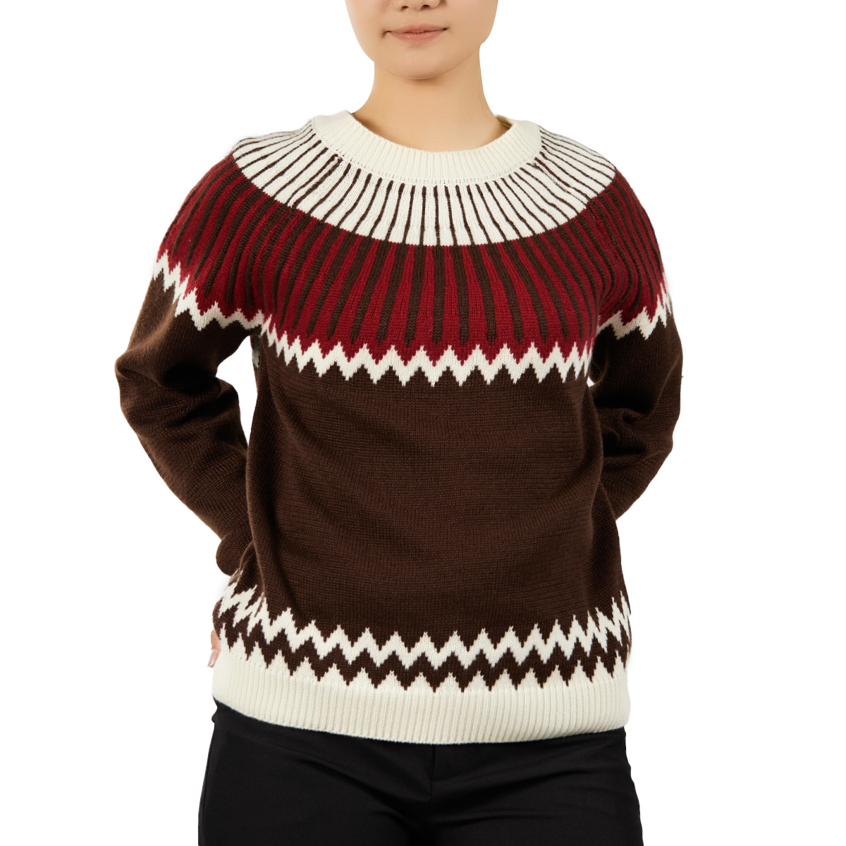 Custom Lightweight Nordic Jacquard Pullover Sweater Comfortable Knit for Women