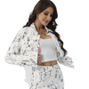Custom Women’s White Graffiti Cropped Denim Jacke Set 