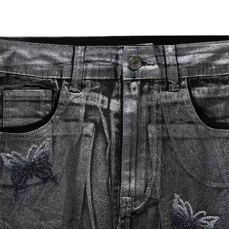 Custom Women's Trendy Metallic Streetwear Outfit 2PCS Coated Denim Set