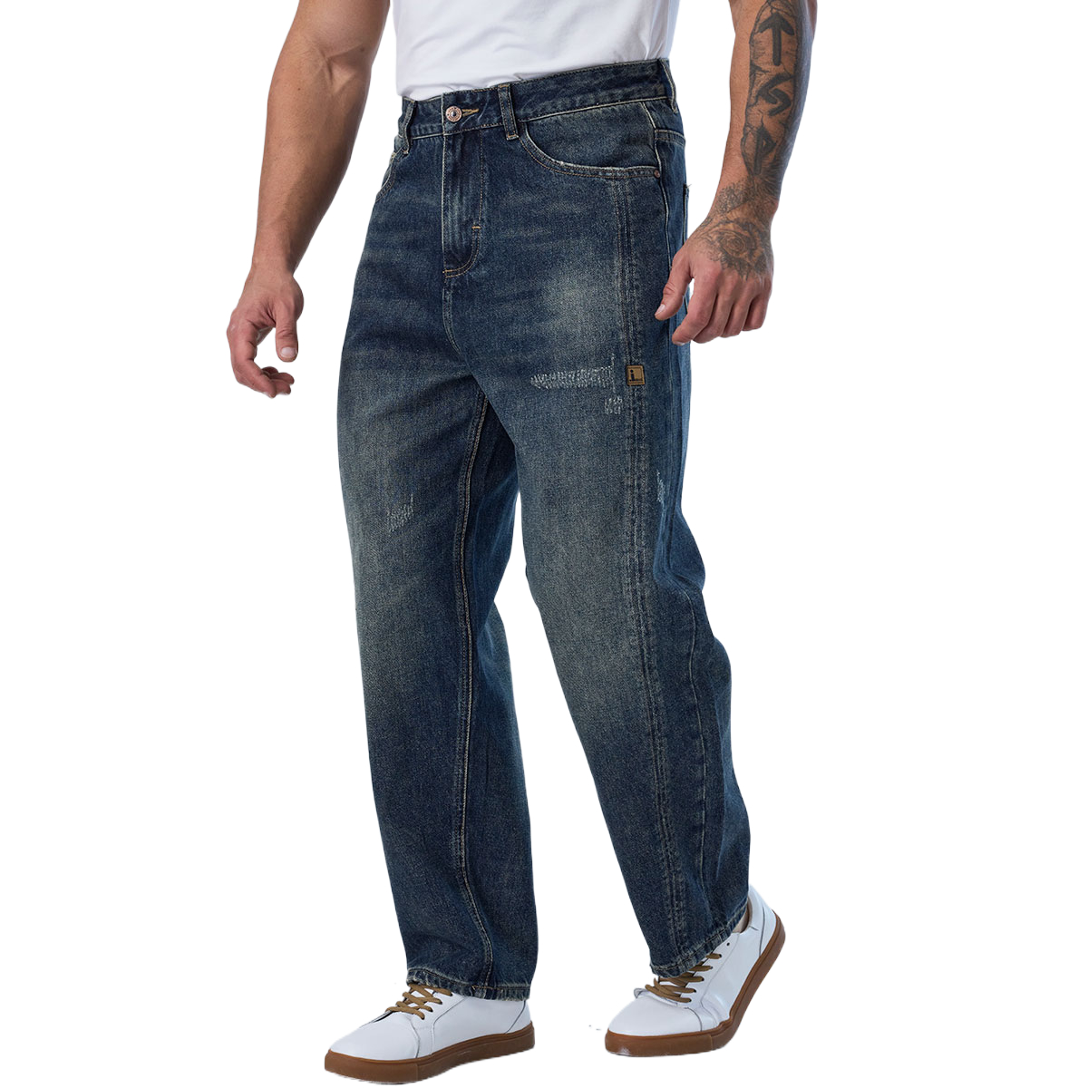 Custom Men’s Vintage Washed Loose Fit Straight Leg Jeans 