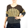Custom Houndstooth V-Neck Sequin Contrast Knit Sweater