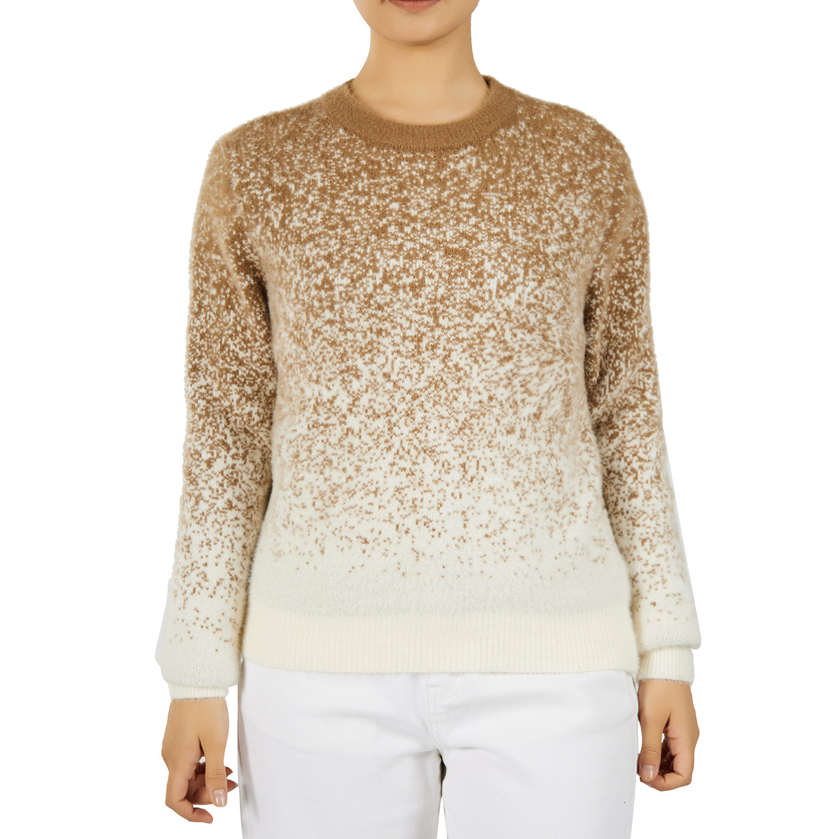 Custom Women O-Neck Long Sleeve Gradient Color Knit Pullover Sweater