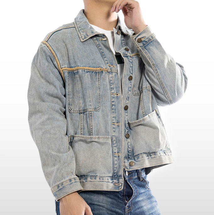 Custom Vintage Jean Jacket Dark Blue Button Coat