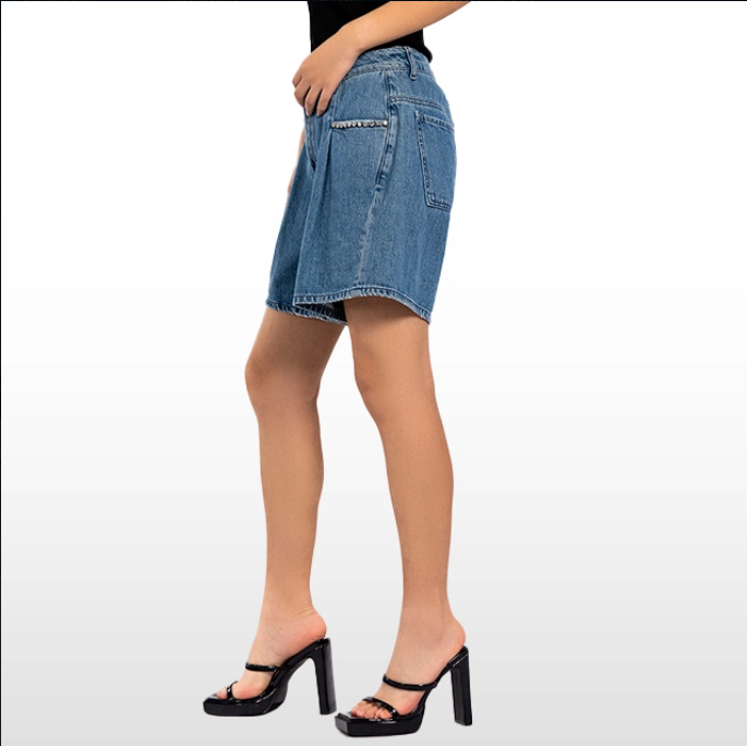 Custom Loose Jean Shorts for Women Rhinestone Embellished