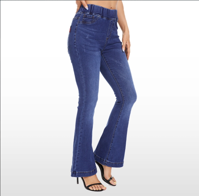 Custom Elastic Waist Jeans High Waist Stretch Denim Pants