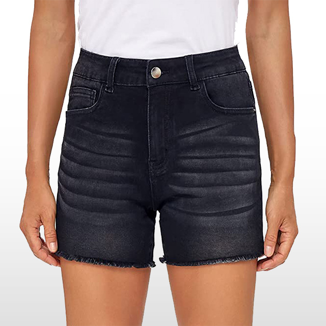 Custom Black Jean Shorts Raw Hem Butt Liffting Denim Shorts