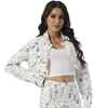 Custom Women’s White Graffiti Cropped Denim Jacke Set 