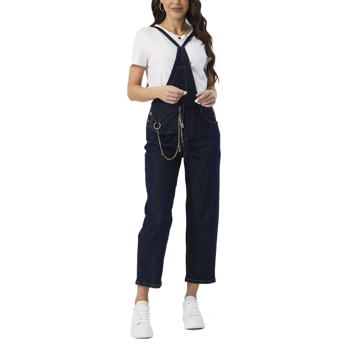 Custom Stylish Women’s Dark Blue Denim Overalls Affordable Denim Jumpsuit